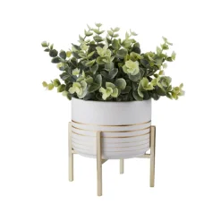 Potted Plant - White With Gold Legs