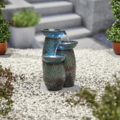 Stylish Fountain Glazed Trio Water Feature With LEDs -Garden Decoration 13846047 7854962028373355