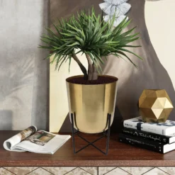 Brass Indoor Plant Pot With Cross Stand - 13.5cm 10 Brass Indoor Plant Pot With Cross Stand - 13.5cm -Garden Decoration 13887188 1304999809734982