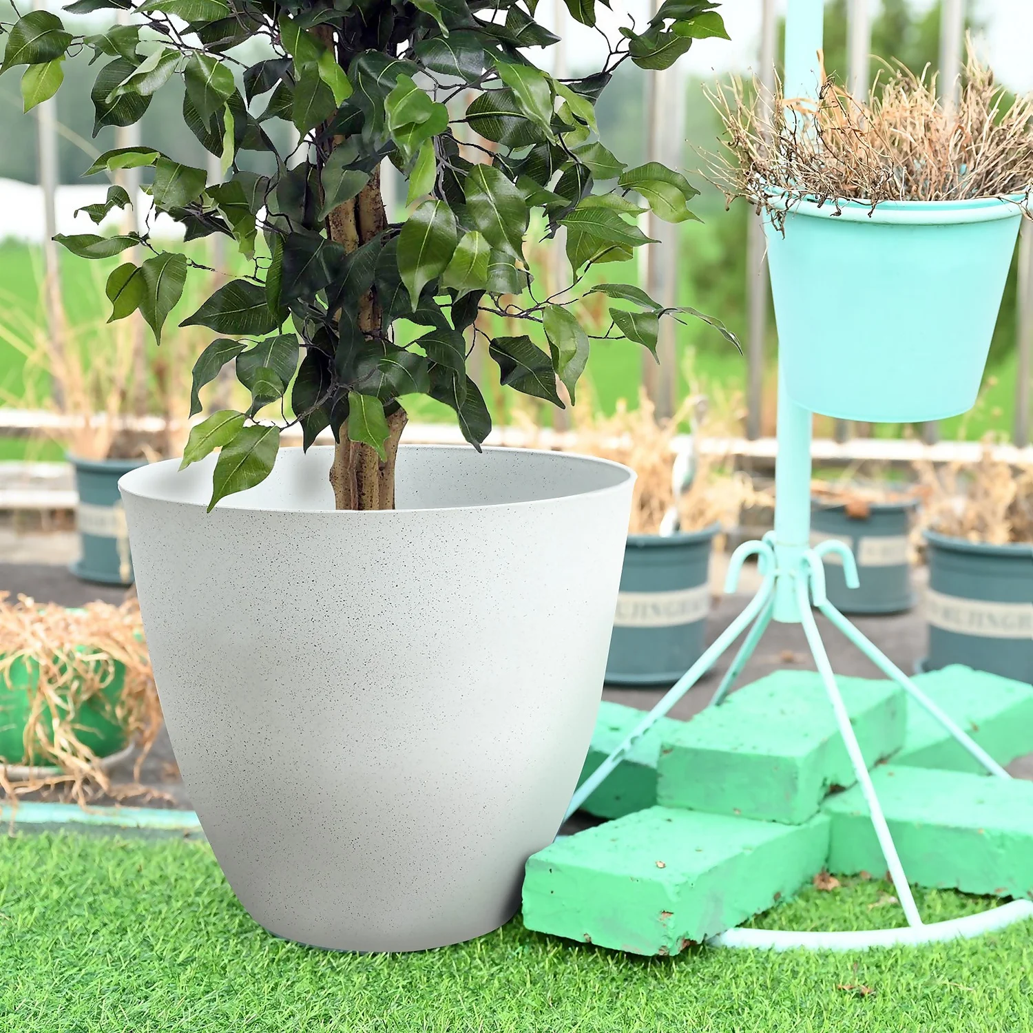 White Stone Look Planter - 33cm 2 White Stone Look Planter - 33cm - Image 2
