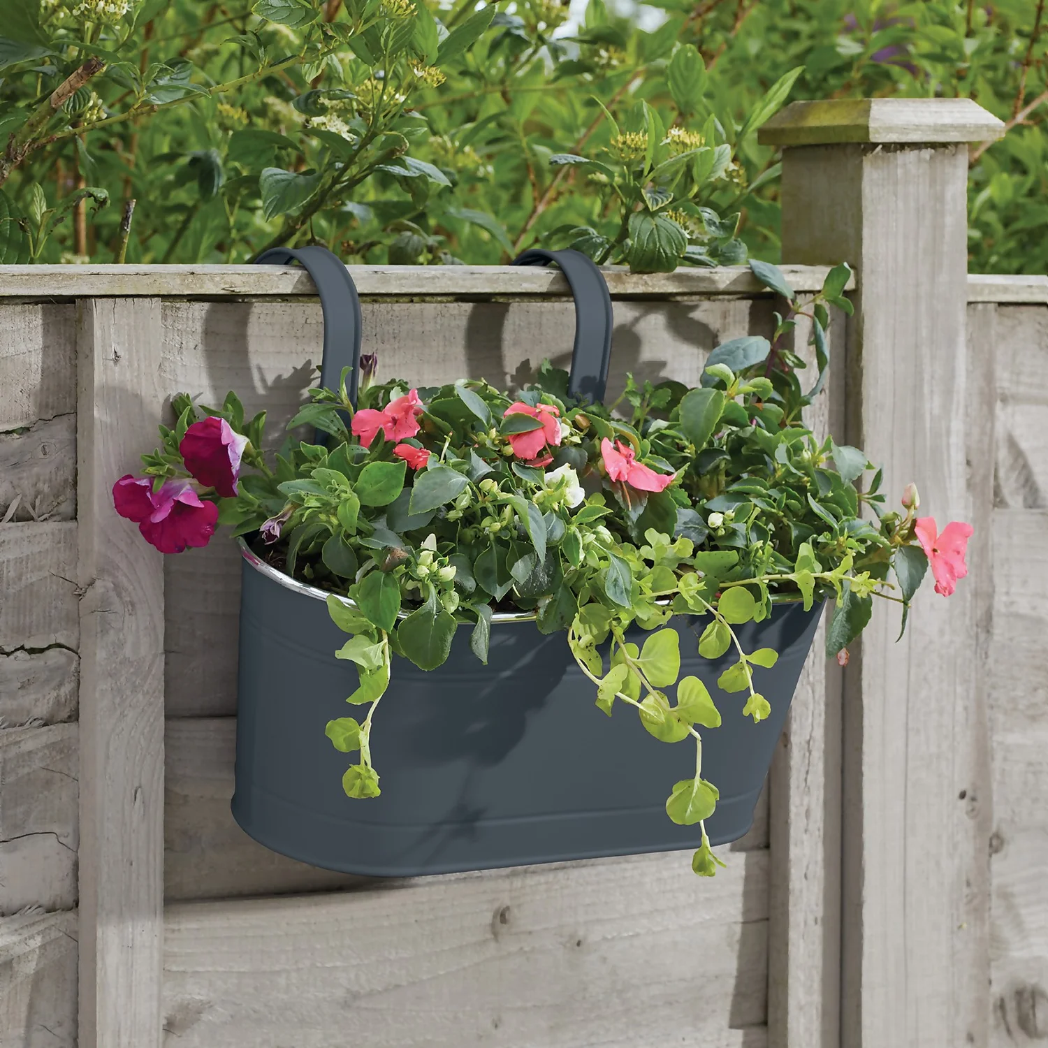 12in Fence And Balcony Hanging Planter - Grey 2 12in Fence And Balcony Hanging Planter - Grey - Image 2