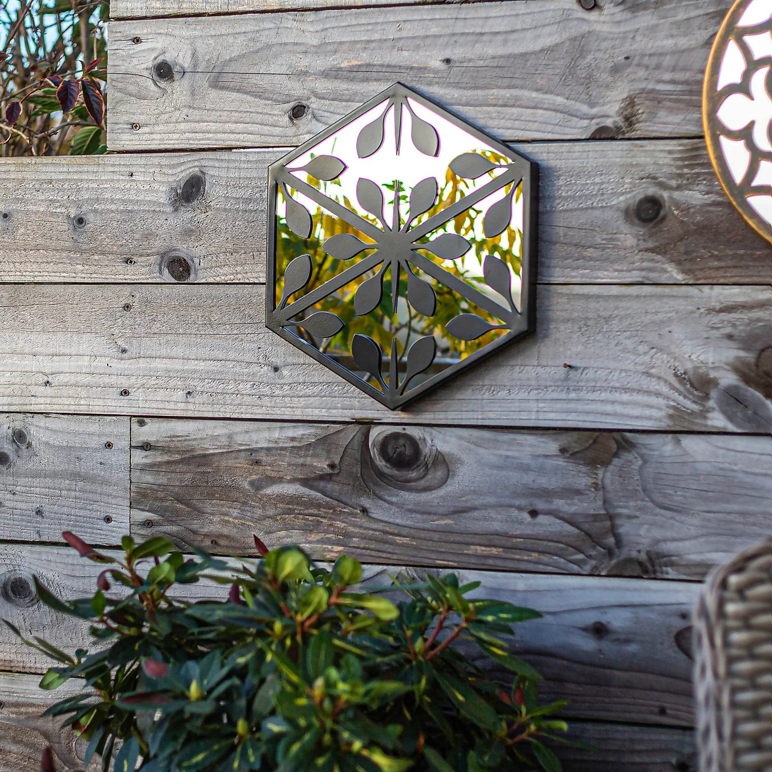 Hexagonal Laser Cut Outdoor Mirror 35cm - Black 5 Hexagonal Laser Cut Outdoor Mirror 35cm - Black - Image 5